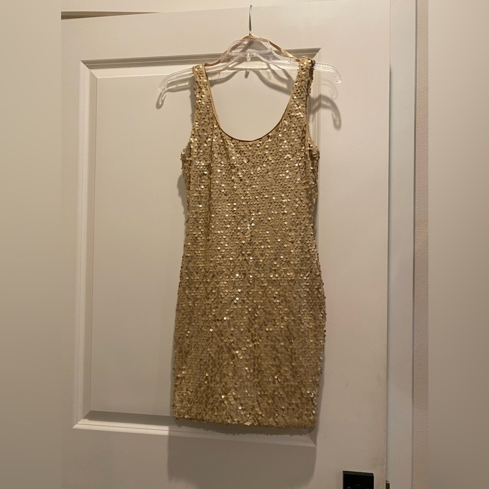 AS U WISH SEQUIN DRESS NWOT Size-S Gold